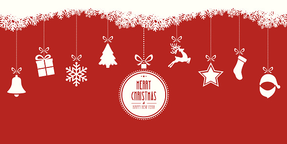 christmas elements hanging red background