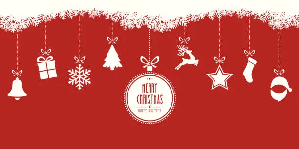 Vector illustration of christmas elements hanging red background