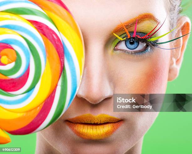 Colorful Twisted Lollipop Color Fashion Makeup Stock Photo - Download Image Now - Multi Colored, Eyelash, Make-Up
