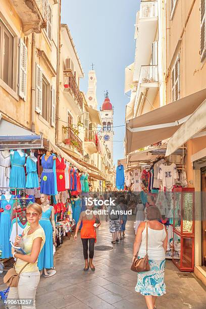 Tourists Walking And Shopping On Narrow Streets Stock Photo - Download Image Now - Ancient, Antique, Architecture