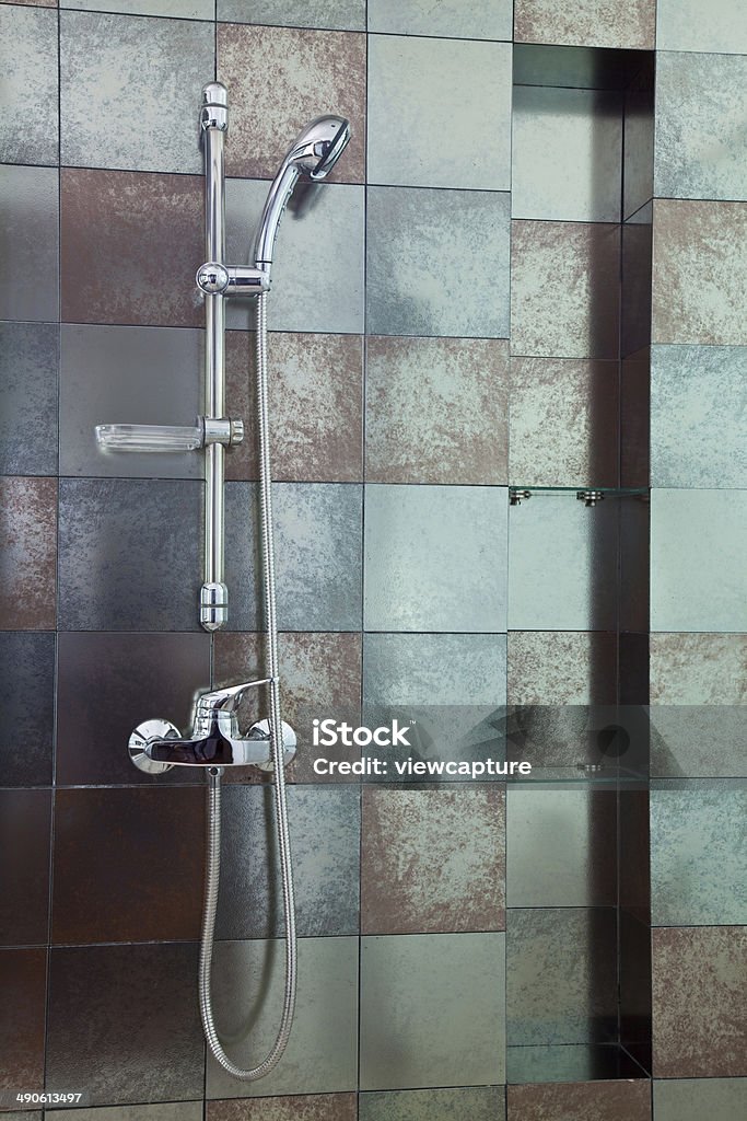 Rust Tile Shower Modern Shower With Rust Colored Wall Tile Stock Photo - Download Image ...