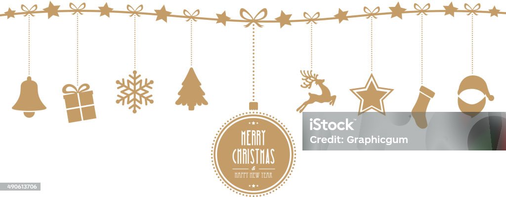 christmas elements hanging line gold isolated background String stock vector