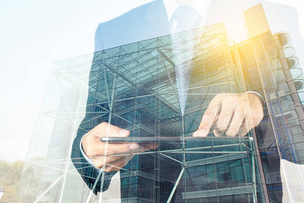 istock Double exposure of success businessman 490613892
