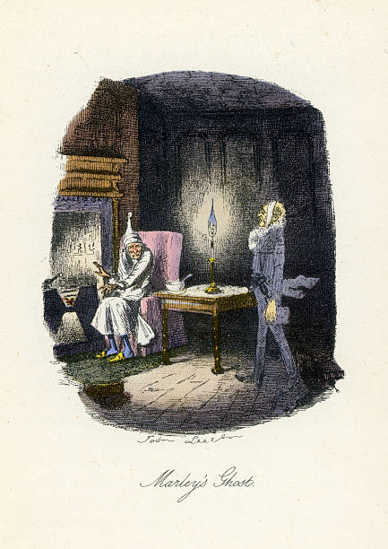 Marley's Ghost Vintage engraving of a scene from Charles Dickens A Christmas Carol - Marley's Ghost charles dickens stock illustrations