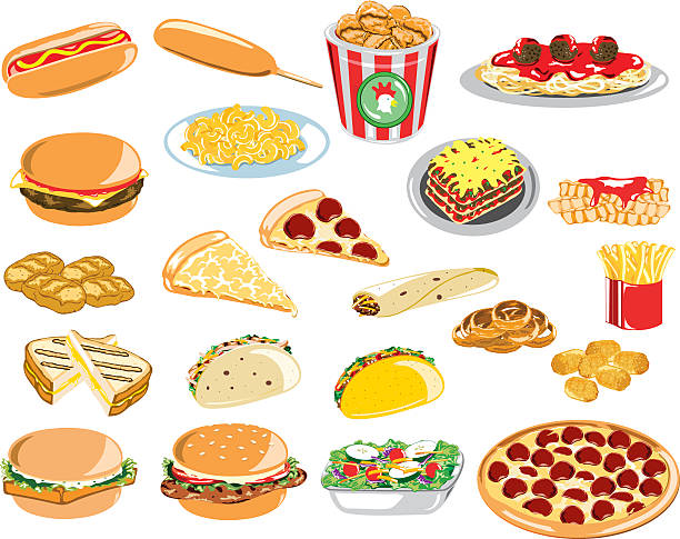 набор иконок быстрого питания - food italian culture salad spaghetti stock illustrations