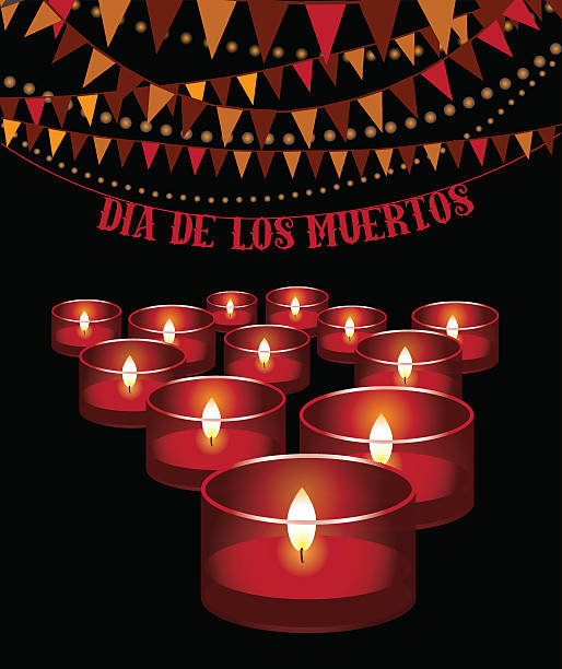 день мертвых красные свечи и овсянка фон - memorial vigil candlelight candle memorial service stock illustrations