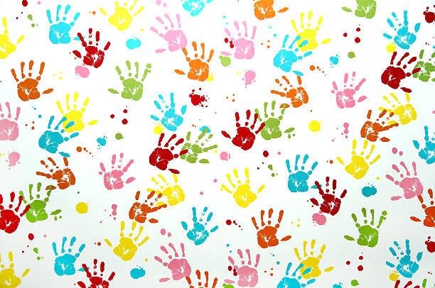 istock Colorful children hand print on a wall. 490616061
