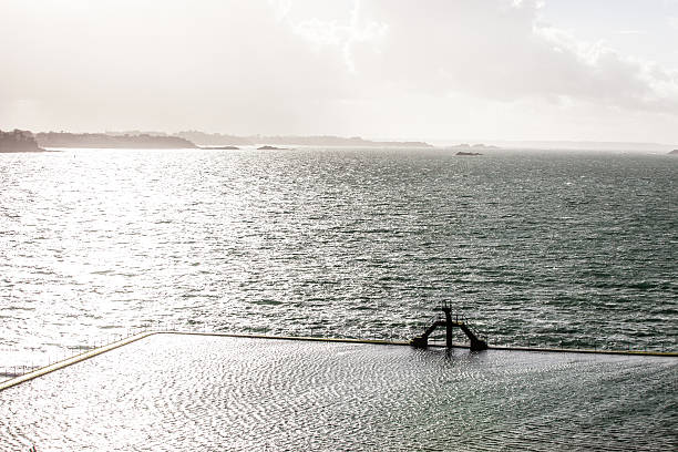 Brittany coastline and swimming pool by the ocean.