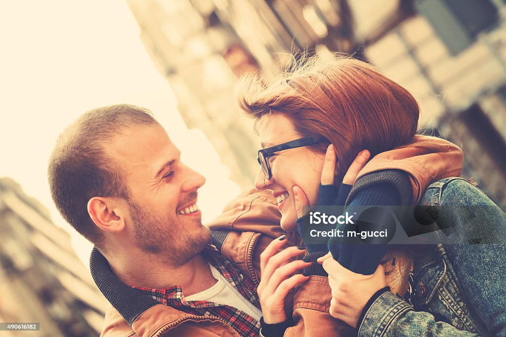 Couple enjoying outdoors in a urban surroundings. 2015 Stock Photo