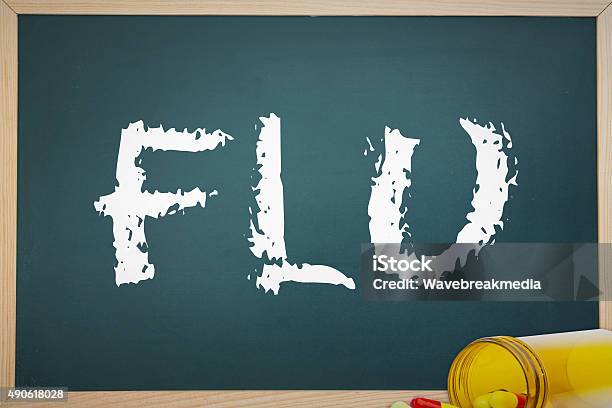 Flu Against Spilled Pills Stock Photo - Download Image Now - 2015, Antibiotic, Blister