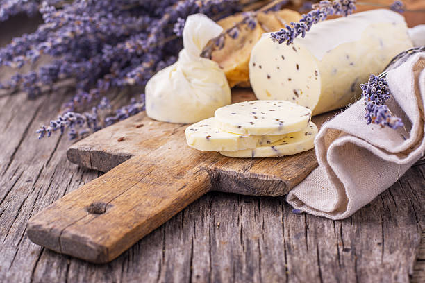 istock Butter with dried lavender flowers wrapped in parchment 490618572