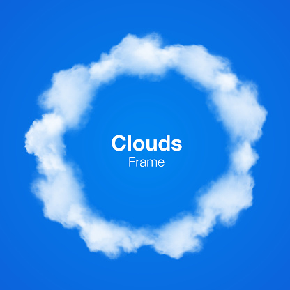 Realistic Clouds Circle Frame on blue sky. Vector illustration 