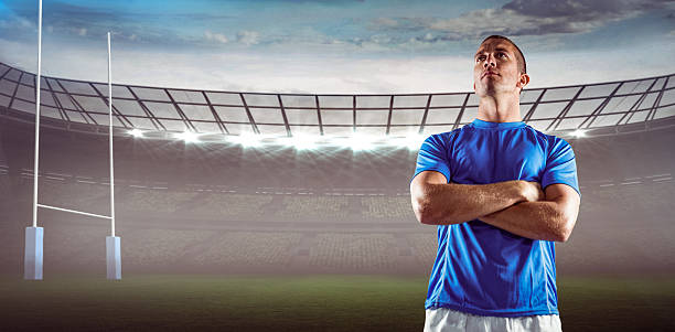 istock Composite image of serious rugby player 490621556