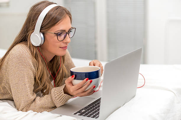 istock Young woman listen music 490621686
