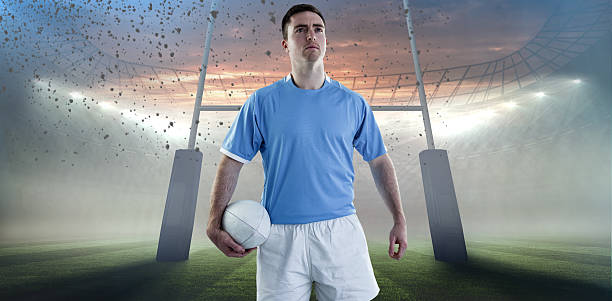 istock Composite image of serious rugby player 490621718
