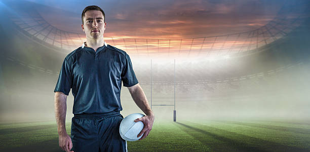 istock Composite image of serious rugby player 490621736