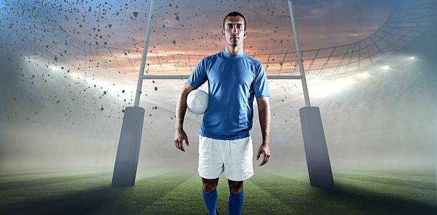 istock Composite image of serious rugby player 490621820