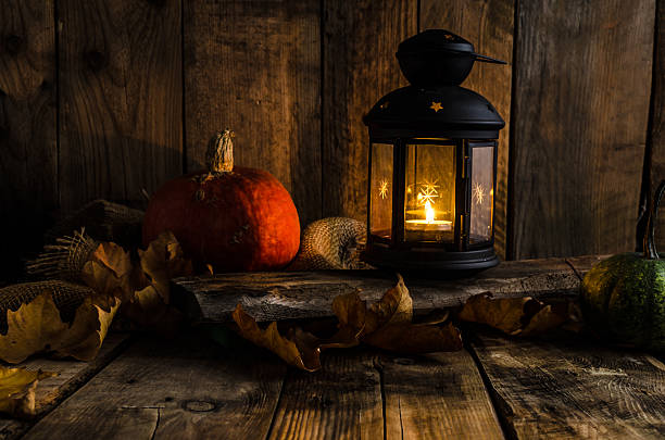 istock Halloween pumpkin moody picture with lantern 490632366