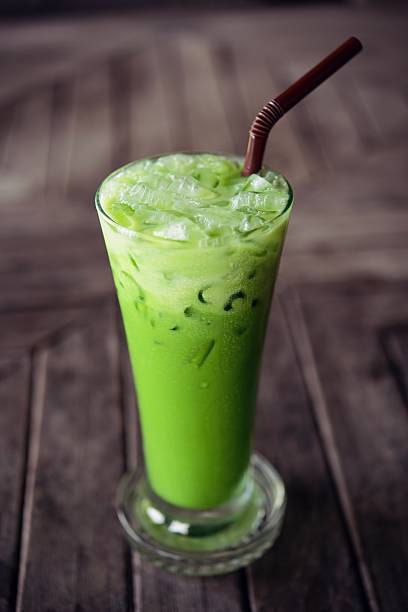 istock Matcha green tea latte clod  on wooden table background 490635734