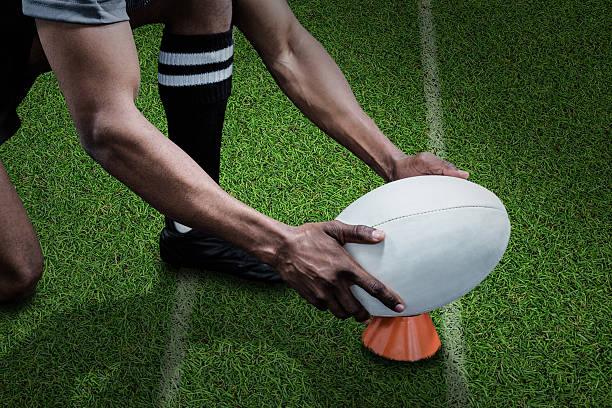 istock Composite image of rugby player on pitch 490638800