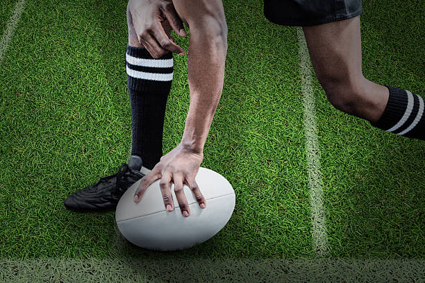 istock Composite image of rugby player on pitch 490638852