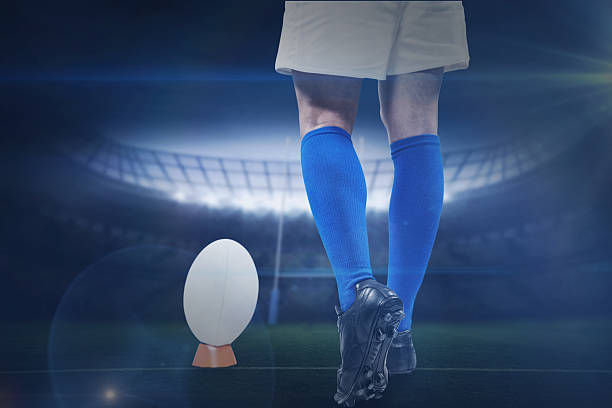 istock Composite image of rugby player on pitch 490638988