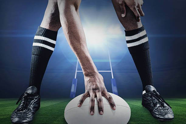 istock Composite image of rugby player on pitch 490639014