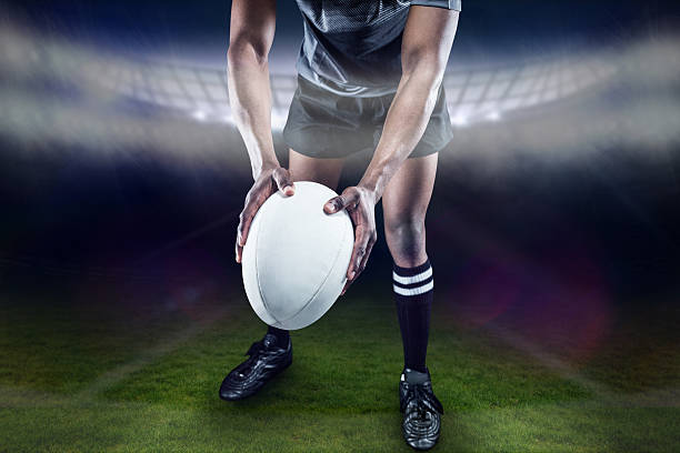 istock Composite image of rugby player on pitch 490639058