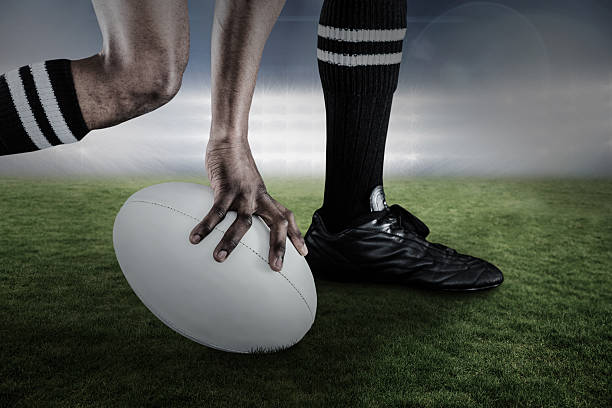 istock Composite image of rugby player on pitch 490639144