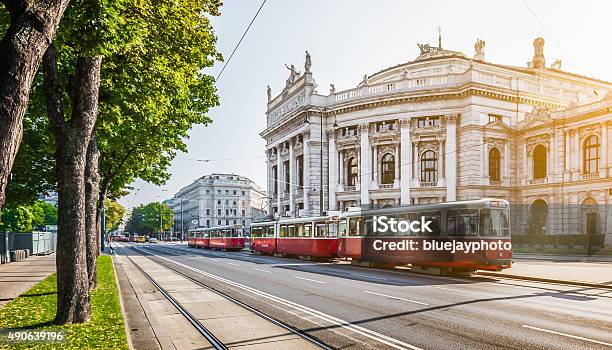 Wiener Ringstrasse With Burgtheater And Tram At Sunrise Vienna Austria Stock Photo - Download Image Now