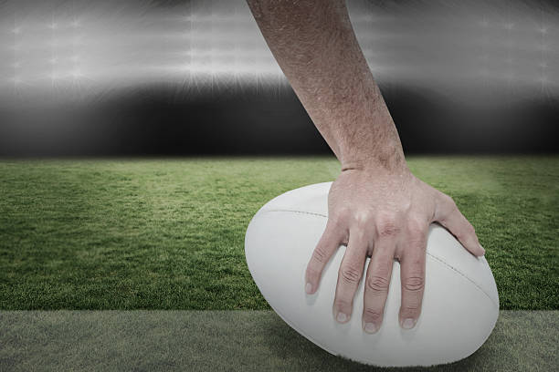istock Composite image of rugby player on pitch 490639870