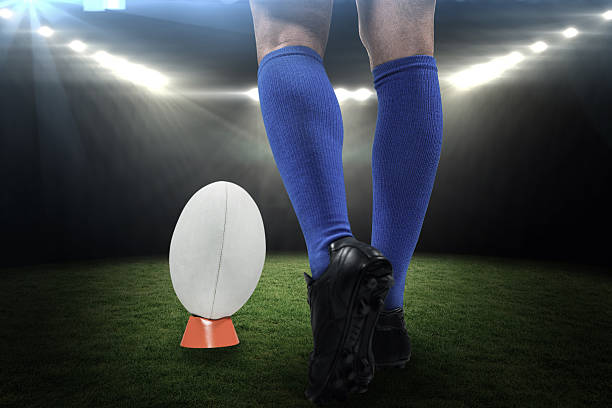 istock Composite image of rugby player on pitch 490639984