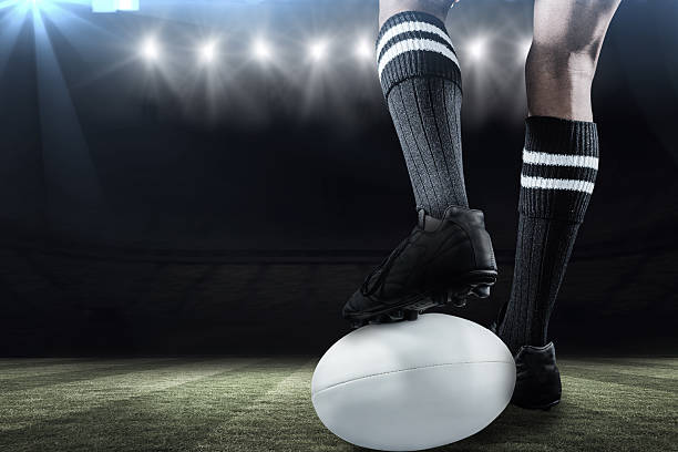istock Composite image of rugby player on pitch 490640010