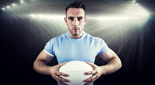 istock Composite image of rugby player looking at camera 490640192