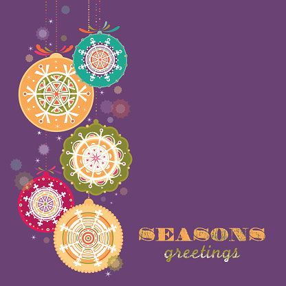 Elegant Christmas ornaments on violet background with 