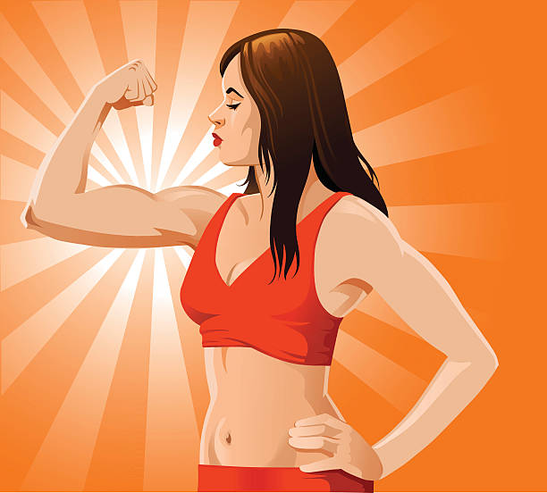 ilustraciones, imágenes clip art, dibujos animados e iconos de stock de mujer mostrando su biceps - human muscle women bicep girl power