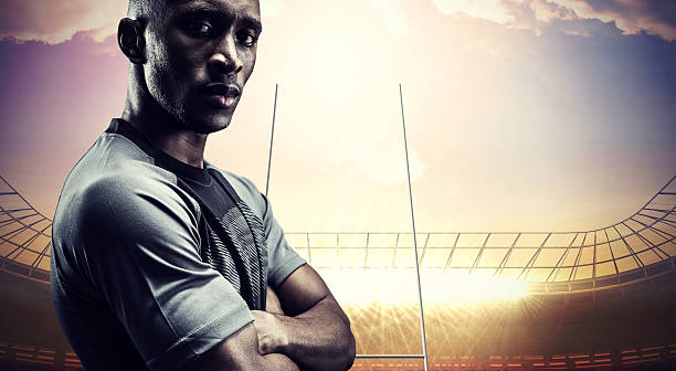 istock Composite image of tough rugby player 490642376