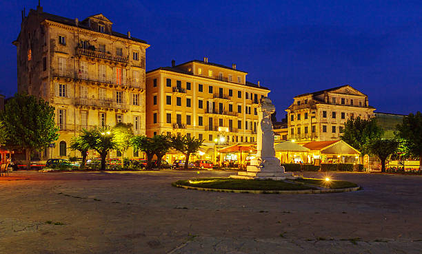istock Typical buildings at night, Corfu city, Greece 490643202