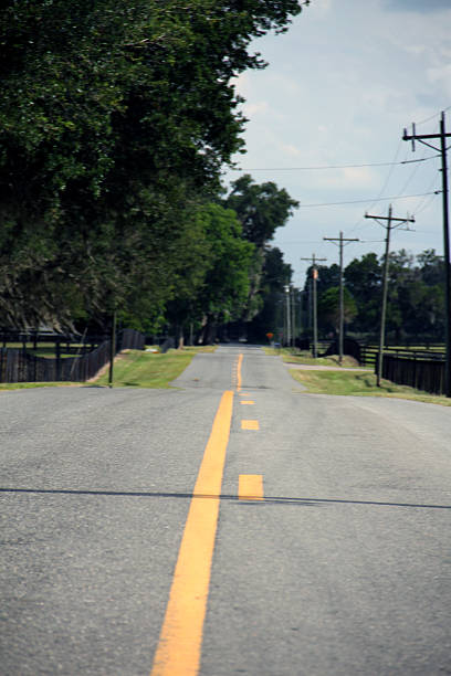istock An empty road with yellow lines and a beautiful sky 490644096