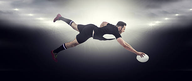 istock Composite image of rugby player scoring a try 490644374