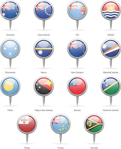 Vector illustration of Oceania - Round Flag Pins - Illustration