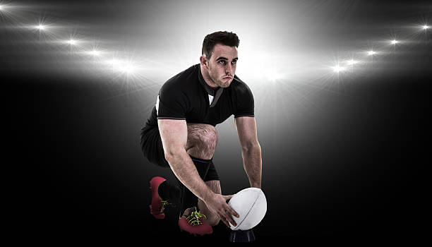 istock Composite image of rugby player getting ready to kick ball 490644478