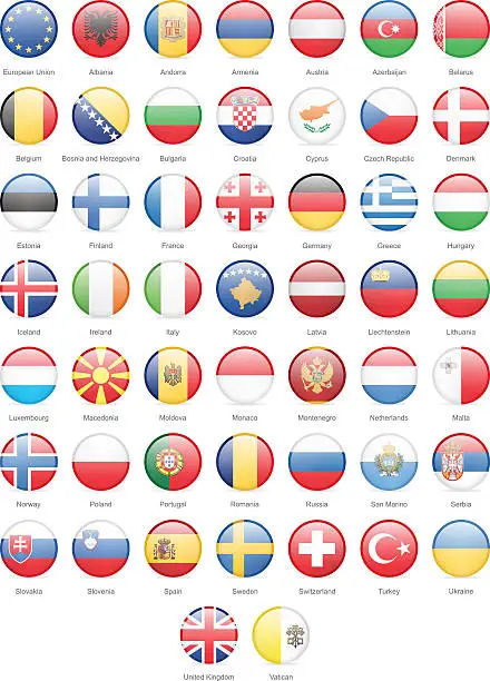 Vector illustration of Europe - Round Flags - Illustration