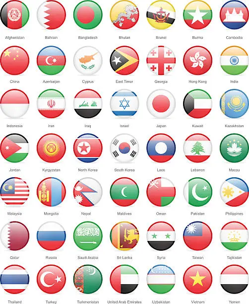 Vector illustration of Asia - Round Flags - Illustration