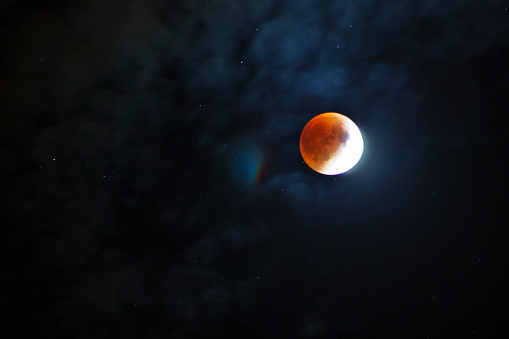 Blood supermoon close up with craters