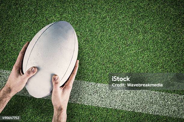 Composite Image Of Rugby Player Scoring Try Stock Photo - Download Image Now - Rugby Ball, Green Color, Portrait