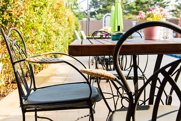 istock Chair sitting beside the pool. 490656887