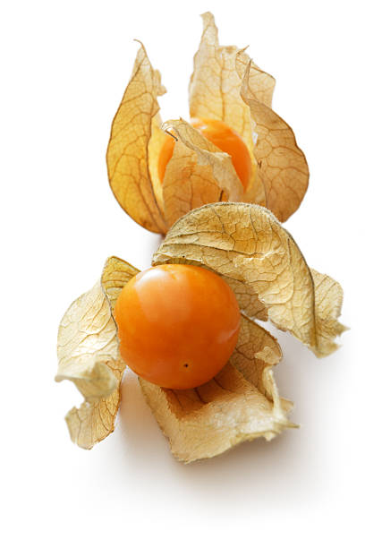 cape gooseberries in a row with black background