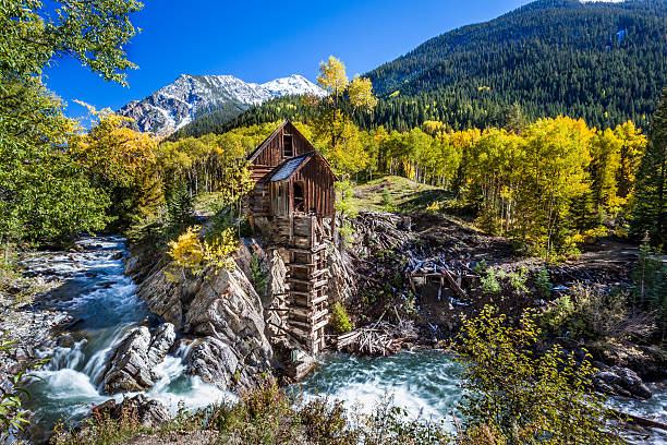 Abandon Crystal Mill in Colorado mountain in falls, Crystal, CO