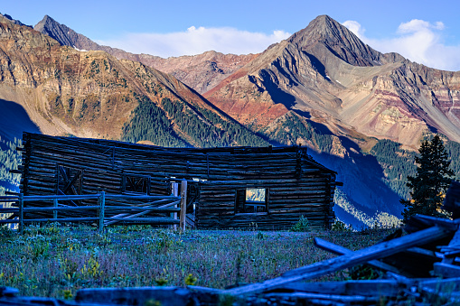 Old Cabin Mountain Landscape - Old dilapidated mining buildings near Telluride, Colorado USA.